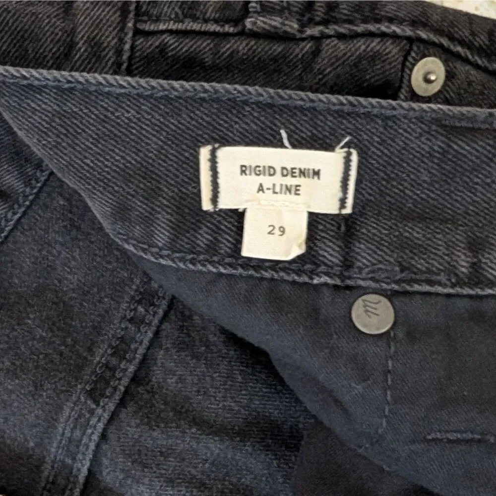 Madewell Skirt Womens Size 29 Black Rigid Denim A-Line Full Zip Front Miniskirt